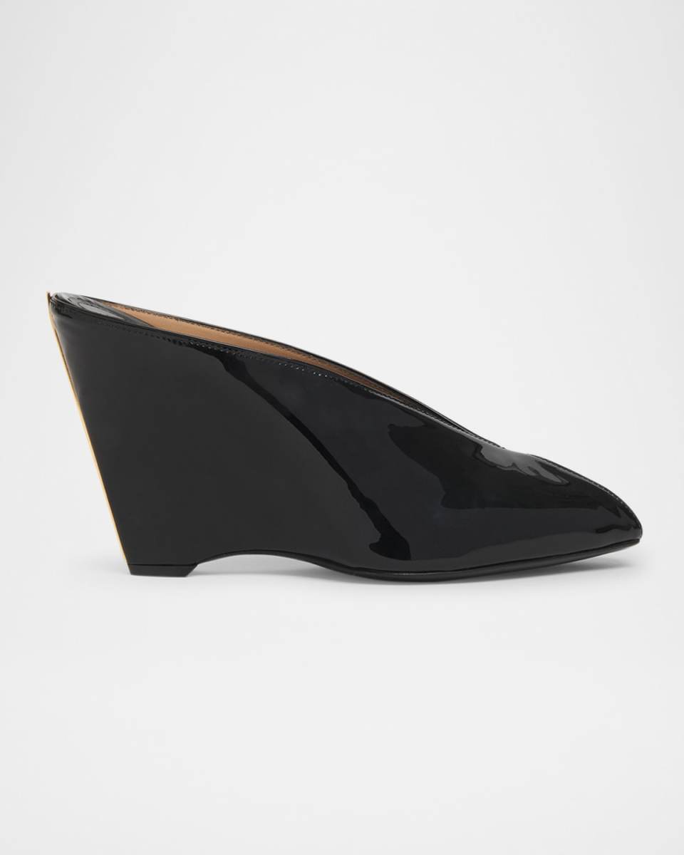Alicia Patent Leather Peep-Toe Wedge Mules